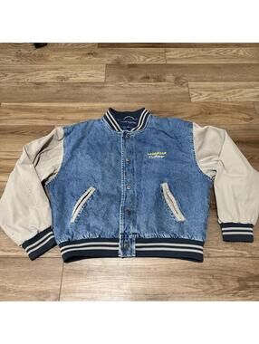 Vtg 90s Swingster NASCAR Goodyear Denim Varsity Jacket L